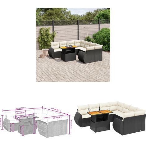 9-tlg. Garten-Sofagarnitur mit Kissen Schwarz Poly Rattan - Gartenmöbel Set - PE-Rattan Möbel - Outdoor Lounge - Gartenlounge - Terrassenmöbel - Home & Living (1/3)