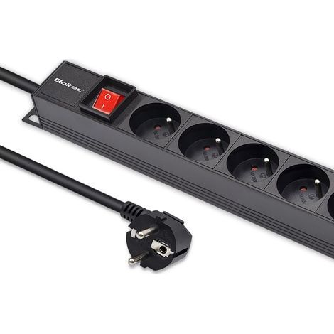Regleta de alimentación PDU de aluminio Qoltec para rack  16 A  16 x francés  Vertical  1,8 m (1/5)