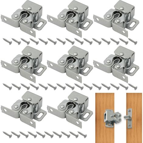 Latch Porte Double Rouleau - Acier Inoxydable - Pour Armoire Placard Tiroir - 8 Pièces avec 40 Vis de 14 mm (1/5)