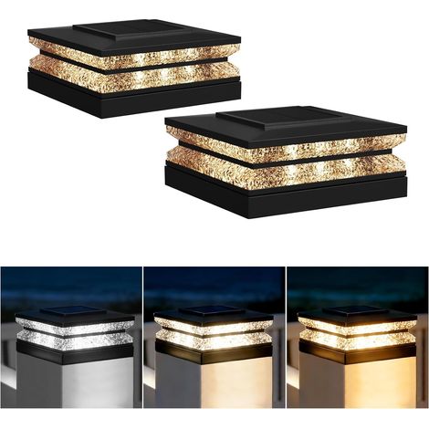 Lampe Solaire Chapeau de Poteau, Lot de 2 Capuchon de Poteau Solaire pour 9x9 10x10 11x11 12x12 13x13 cm, 3 Modes d'Éclairage, Étanche Lampes Solaires pour Jardin, Terrasse Clôture Déco (1/5)