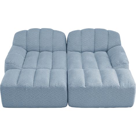 Modulares 2-Sitzer-Sofa mit 2 Hockern, 32D-Hochdichteschaum, weicher Stoff, Blau (1/5)