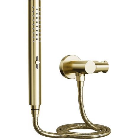 Pommeau de douche, or brossé, douchette cylindrique avec 2 jets (1/5)