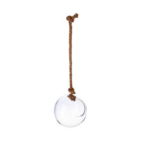 Atmosphera – Vase à suspendre en verre transparent – Diamètre 19 cm – Hauteur 22 cm – Corde en jute pour suspension décorative (1/3)