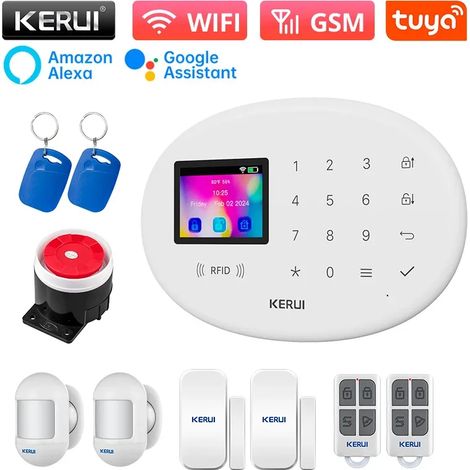 (Pack 2) Kit de sécurité pour maison intelligente, prend en charge les alarmes à double réseau WiFi et GSM et comprend un détecteur de mouvement infrarouge. (1/5)