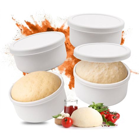 Set di 4 scatole in silicone per la lievitazione dell'impasto della pizza, con coperchio. (1/5)