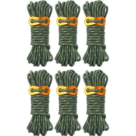 Corde de guidage de tente à cordon réfléchissant de 5 mm avec ajusteur en aluminium, pour auvent de randonnée de camping, vert militaire, 6PCS (1/5)