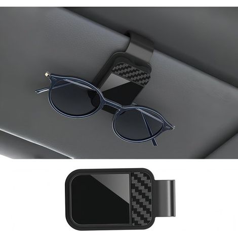 Lot de 2 pinces universelles pour lunettes de voiture, aspect fibre de carbone, support stable pour lunettes de soleil et cartes, noir résistant aux rayures (1/2)