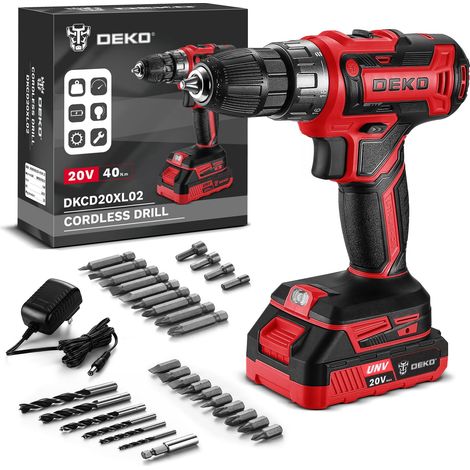 Perceuse électrique sans fil rouge 20 V pour femmes perceuses avec batterie et chargeur, kit de perceuse-visseuse 20 V (1/5)