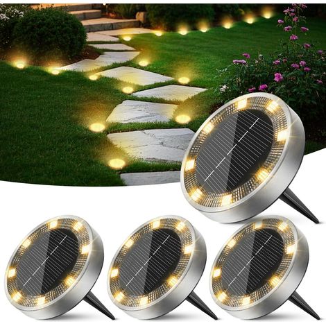 4x lumières solaires de jardin 8 LED, spot encastrable étanche IP65 pour chemin, terrasse, pelouse, allée, cour extérieure, énergie solaire (1/5)