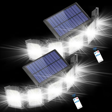 SJLERST Lot de 2 lampes solaires d'extérieur à détecteur de mouvement 300LED, éclairage grand angle, étanchéité IP65, lampes solaires de sécurité, pour porche, cour, patio, jardin, allée, garage (1/5)