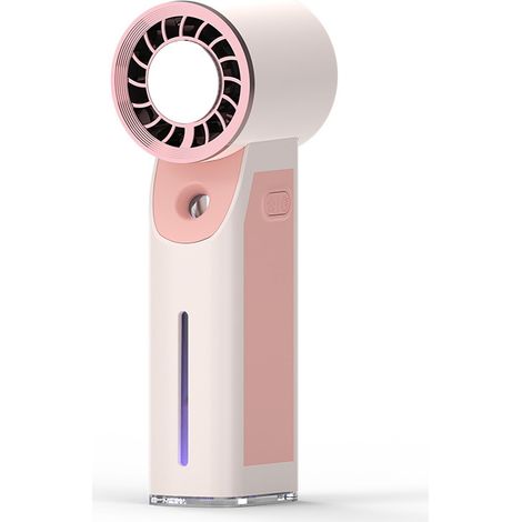 Vent portable rose avec refroidissement par turbine et effet glaçant, rechargeable USB, compact et silencieux (1/4)
