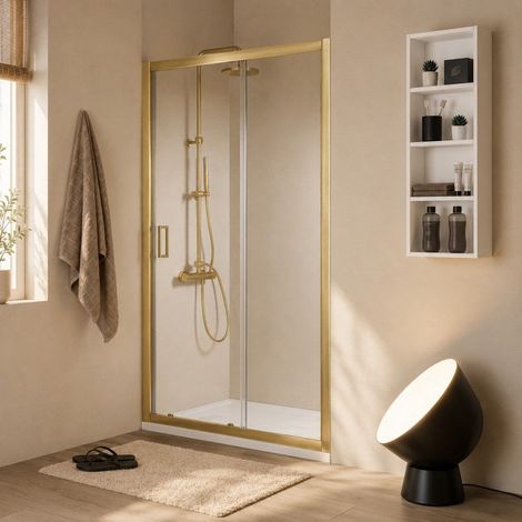 Porte De Douche Pour Niche 110 Cm Or Brossé Avec Panneau Fixe Et Coulissant City (1/5)