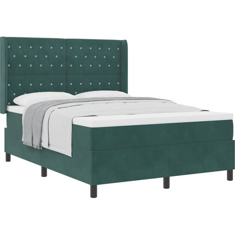 Maison Exclusive - Letto a molle con materasso Verde Scuro 140 x 200 cm Velluto (1/5)