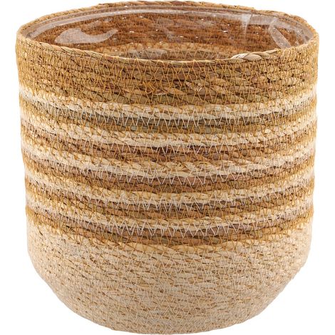Gasper – Cache-pot CREATIV home avec doublure plastique – Brun et naturel, jonc de mer, Ø 18 x H 18,5 cm