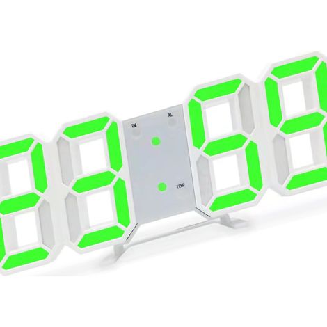 Horloge murale LED 3D minimaliste, réveil mural pour la maison, le salon ou le bureau, police blanche, lettres vertes (1/5)