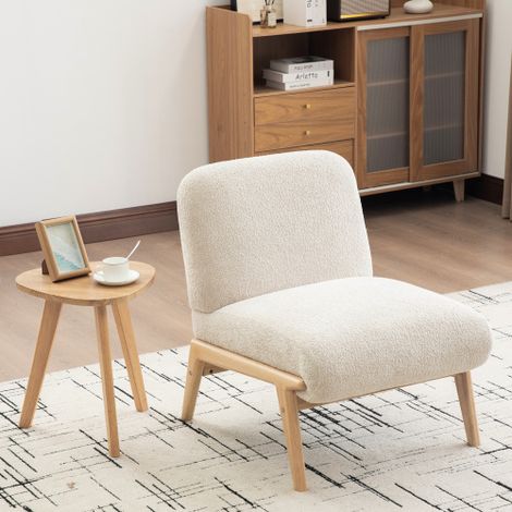 Fauteuil en tissu de style nordique – Revêtement en chenille douce et structure en bois robuste  Idéal pour les salons et les chambres – Beige (1/4)