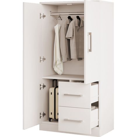 Armoire enfant 70x40x135 cm, design double porte avec tiroirs et compartiments, blanc, rangement pratique et élégant (1/5)