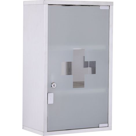 Armario botiquín de acero inoxidable con cerradura y puerta de vidrio satinado 30x18x50 cm HOMVRA (1/5)