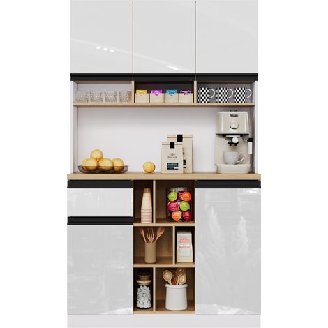 CHICFURN Credenza cucina 105x45x185 cm MDF bianco lucido con vani e ripiani (1/5)