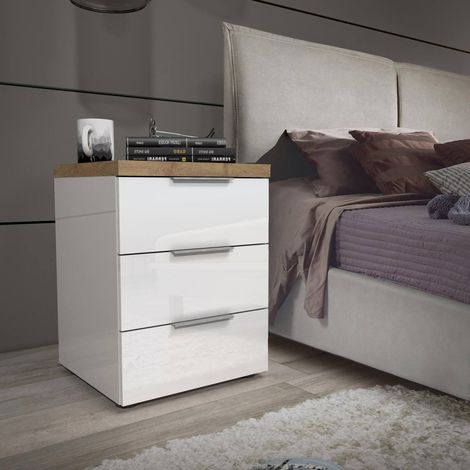 Comodino Aucuba, un Ripiano, Made in Italy, 43x45x55h cm Bianco Lucido (1/5)