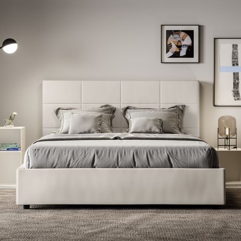 Letto matrimoniale senza rete imbottito 160x190 similpelle bianco Mika (1/4)