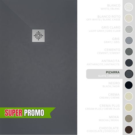 SOULBATH Plato de Ducha - Resina - Gel Coat - Textura Liso/Piedra - Antideslizante - Color Pizarra - 140x80- Extraplano 3cm - Incluye Válvula desagüe y Rejilla. Standard (1/5)