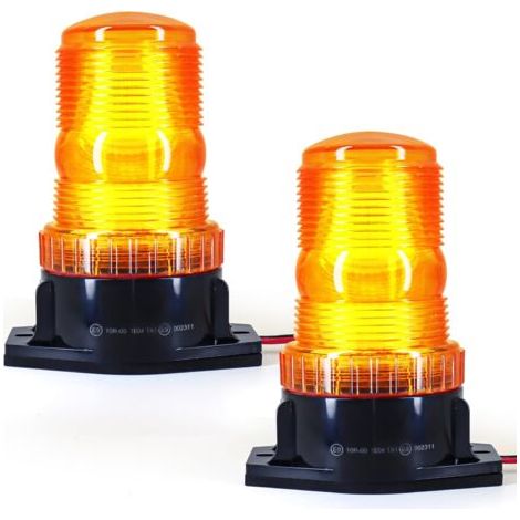 Ensemble de 2 gyrophares LED orange rotatifs, feux stroboscopiques clignotants 10-80V pour camions et tracteurs. (1/4)
