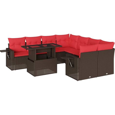 9-teiliges Gartensofa-Set mit Kissen, braun, Polyrattan vidaXL (1/5)