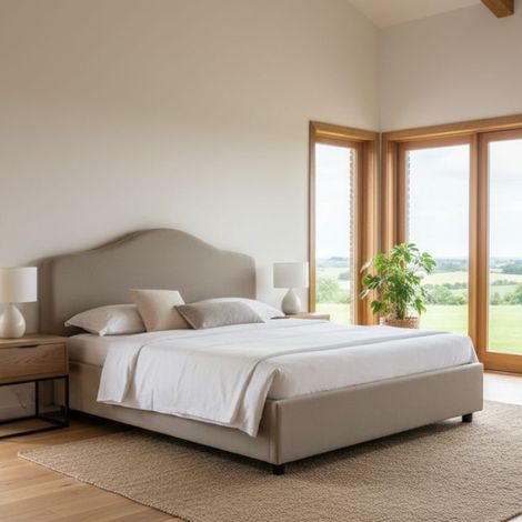 Dmora - Cama matrimonial Dabbass, Cama contenedor con revestimiento de tela, 100% Made in Italy, Apertura frontal, adecuado para colchón Cm 160x190, Tórtola (1/4)