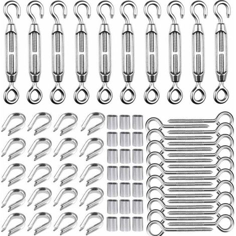 M5 Spannschloss-Set für 1/16"-Drahtseil, Spannschloss-Set aus Edelstahl 304, M5 Spannschlosshaken und -öse, M2 Drahtösen, M5 Schraubhaken, M2 Kabelschutzschläuche