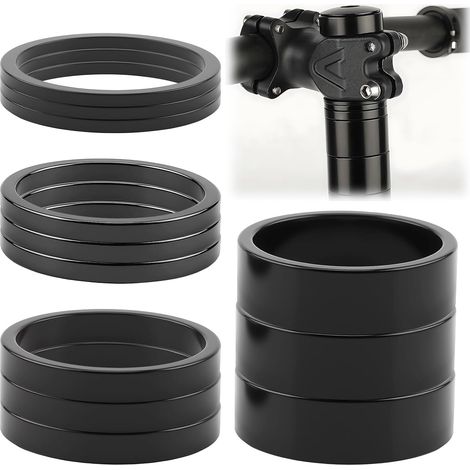 Juego de 12 espaciadores para casco de bicicleta de 28,6 mm, fabricados en aleación de aluminio. Medidas: 2 mm, 3 mm, 5 mm y 10 mm. Espaciadores ligeros para el tubo de dirección que permiten ajustar (1/5)