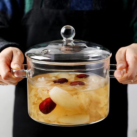 Glastöpfe zum Kochen auf dem Herd, hitzebeständig, hohe Borosilikatglas-Töpfe mit Deckel und Griffen, Glastöpfe, Set, für Nudeln, Suppe, Milch, Babynahrung, Braten, Wasser kochen (1/5)