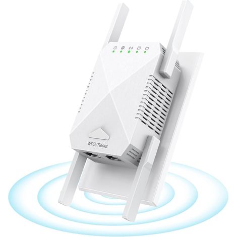 Répéteur WiFi 1200Mbps, Amplificateur de Signal WiFi Dual Band 5GHz/2.4GHz, Extender avec 4 Antennes Externes et 2 Ports LAN, Couverture Jusqu'à 120m², Idéal pour Maison et Bureau (1/5)