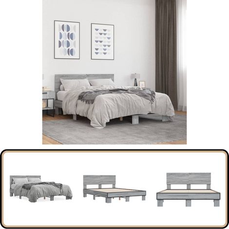Bettgestell Grau Sonoma 120x200 cm Holzwerkstoff und Metall - Holzbettfassungen - Bettrahmen - Doppelbett - Einzelbett - Grau Sonoma