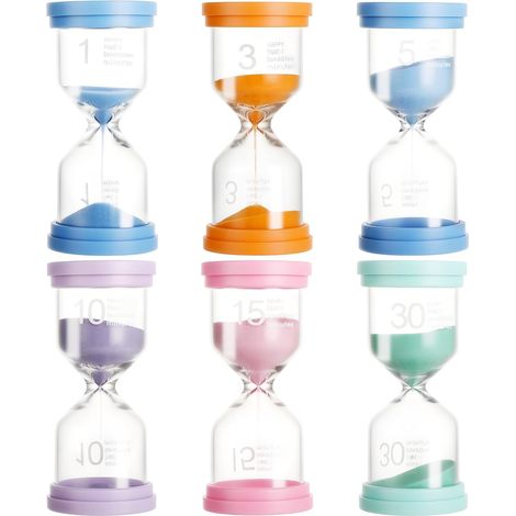 Lot de 6 Sablier Enfants – Minuteries de Sable Colorées 1/3/5/10/15/30 Minutes – Sablier Macaron pour Jeux, Apprentissage, Salle de Bain, Cuisine, Bureau, Déco Maison (1/5)