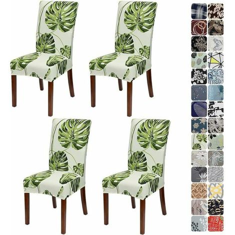 4 Pezzi Coprisedia Elasticizzato, Coprisedia per Sala da Pranzo, Facile da Installare e Pulire, Coprisedia per Cucina Hotel Ristorante, Foglia Verde (1/5)