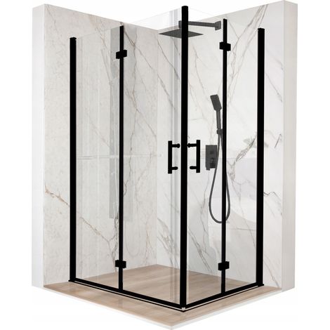 Cabine de douche - 110 x 80 x 195 cm - Verre trempé noir 6 mm - Portes à charnières - Finition brillante (1/5)