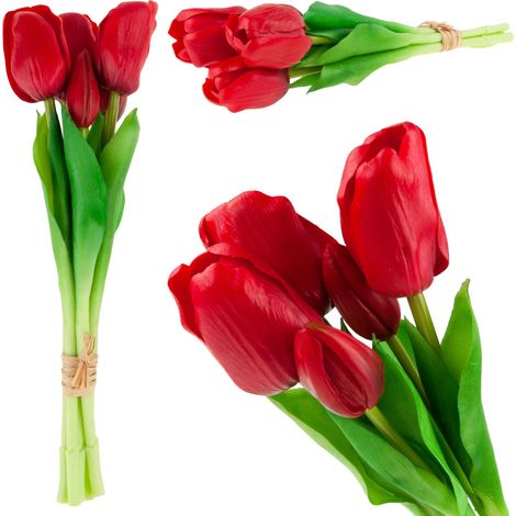 CV17692-7 RAMO DE TULIPANES DE GOMA REALISTA ROJO