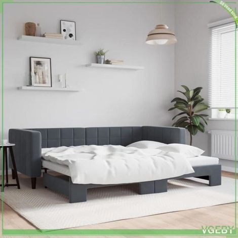 Canapé-lit / Lit de jour - Modèle 3196692 - Velours gris foncé - Couchage 90x200 cm - Structure bois & métal (1/5)
