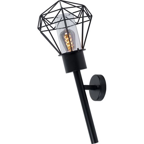 Außenleuchte Wandleuchte IP44 Gartenlampe Fackel schwarz Vintage Wandlampe, Diamant Gitteroptik, Edelstahl Metall, E27 Fassung, HxBxÜ 28,5x22,5x28,5 cm
