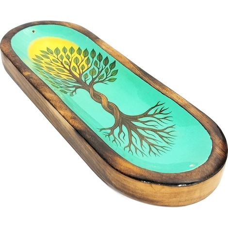 Bandeja portaincienso turquesa árbol de la vida y sol 28 cm (1/5)