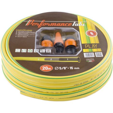 KIT Tubo Acqua Giardino 1/2" Pollice irrigazione Play 3 strati PVC retinato – lung. 15 m (1/2)