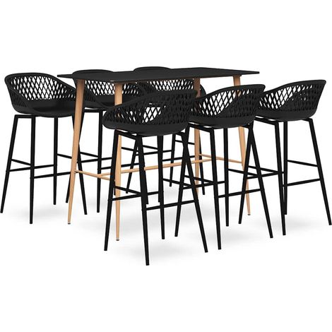Ensemble de bar 7 pièces noir avec table et 6 tabourets en MDF, PP et métal - PANGIVO (1/5)