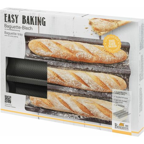 Perforierte Backplatte - BIRKMANN - EASY BAKING - Kohlenstoffstahl - Antihaftbeschichtet - Für 3 Baguettes - 39,5 x 29,5 x 4,5 cm (1/5)