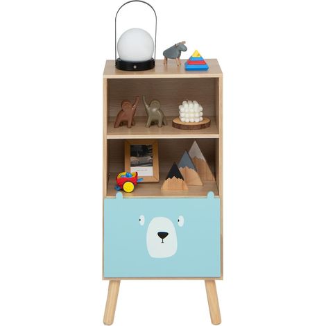 GOPLUS Bibliothèque pour Enfants avec 2 Compartiments et 1 Tiroir,Pied en Bois de Pin,Dispositif Anti-basculement,Charge Totale 50KG (1/5)