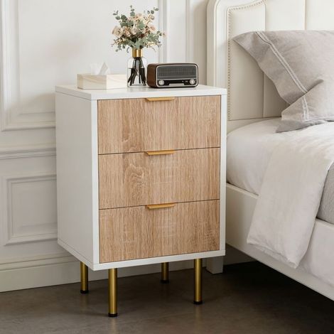 Mesa de noche lote 2, Cómoda 3 Cajones, Mueble de Almacenamiento, Mueble para Dormitorio Oficina Sala Cocina, 40x40x65cm, Multicolor