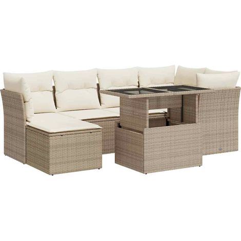 Set sofás de jardín 7 piezas y cojines ratán sintético beige vidaXL (1/5)