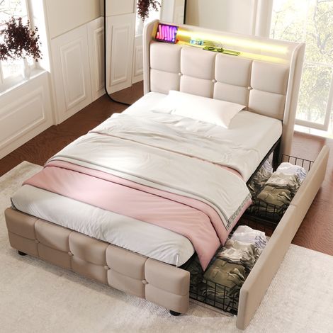 Bett Einzelbett Stauraum 90x200 mit LED und USB OKMYHOME