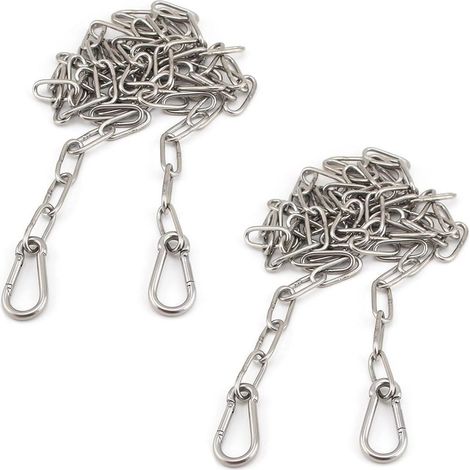 2 Pièces Chaîne de Chaise Suspendue, Chaîne D'extension en Acier Inoxydable 304 avec 4 Mousqueton Connecteur, 1M Chaîne de Hamac Suspendue, pour Les Balançoires, Hamacs, Chaine Cadenas (1/5)
