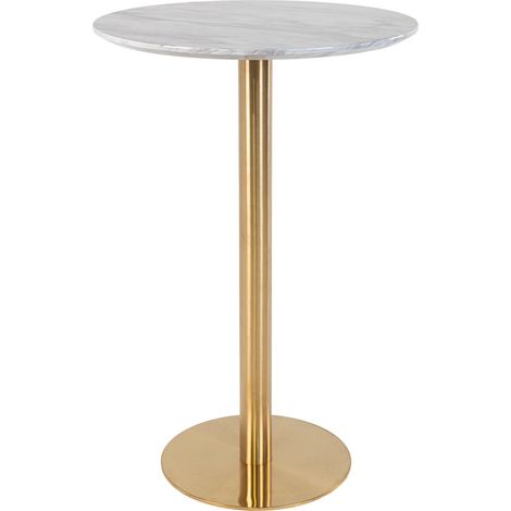 Bolzano Table de bar Ø70 cm aspect marbre, pieds en laiton, blanc. (1/5)
